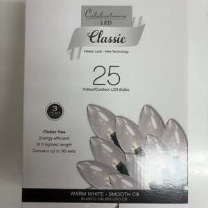 Celebrations LED Classic Warm White Smooth C9 Christmas Lights - 25 Bulbs, 16ft